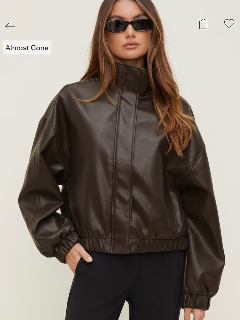 Dynamite Dark Brown Faux Leather Bomber Jacket